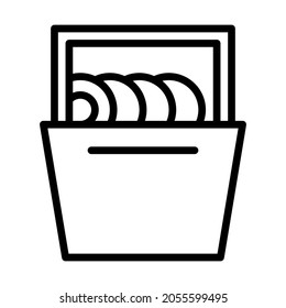 Dishwasher flat line icon. Household appliance for washing utensil, dishware. Outline sign for mobile concept and web design, store.