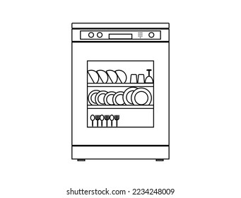 Dishwasher with glass front door, vector illustration