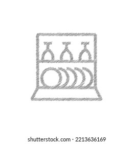 Dishwasher grey sketch vector icon. Simple Vector Sign and Trendy Symbol for Design