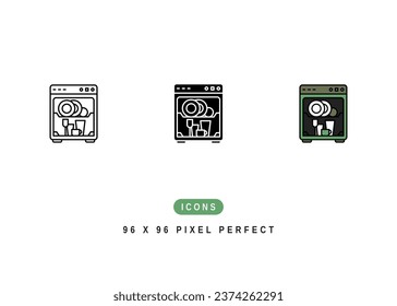 Dishwasher Icon. Dish Wash Machine Symbol Stock Illustration. Vector Line Icons For UI Web Design And Presentation