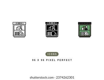 Dishwasher Icon. Dish Wash Machine Symbol Stock Illustration. Vector Line Icons For UI Web Design And Presentation