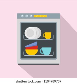 Dishwasher icon. Flat illustration of dishwasher vector icon for web design