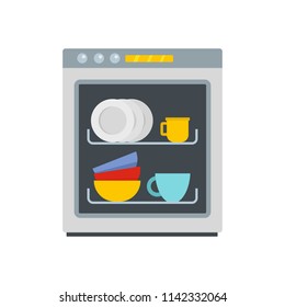 Dishwasher icon. Flat illustration of dishwasher vector icon for web isolated on white