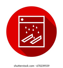 Dishwasher icon isolated on red background with long shadow. flat icon