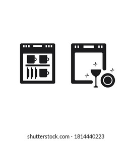 dishwasher icon. Item for the kitchen. Vector stock illustration. White isolated background. Cleaning the kitchen. Silhouette, sign, symbol. Dishes