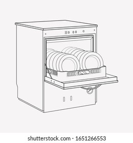 Elemento de línea de icono del lavavajillas. Ilustración vectorial de la línea de icono del lavavajillas aislada en fondo limpio para el diseño del logotipo de la aplicación móvil web.