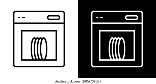 Dishwasher icon set in bundle and white.