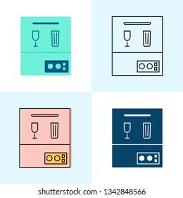 Dishwasher icon set in flat and line styles