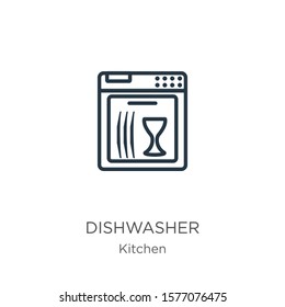 Dishwasher icon. Thin linear dishwasher outline icon isolated on white background from kitchen collection. Line vector sign, symbol for web and mobile