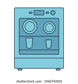 Icono del lavavajillas con utensilios. Ilustración vectorial en línea plana sobre un fondo aislado blanco.