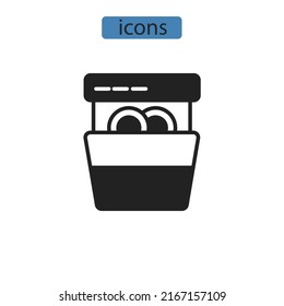 Iconos del lavavajillas símbolos vectores para web infográfica