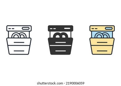 Iconos del lavavajillas símbolos vectores para web infográfica