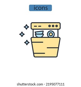 Iconos del lavavajillas símbolos vectores para web infográfica