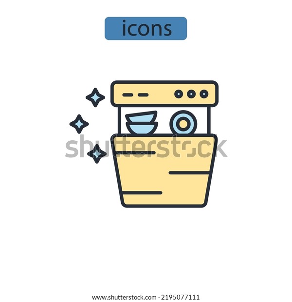 Dishwasher Icons Symbol Vector Elements Infographic Stock Vector