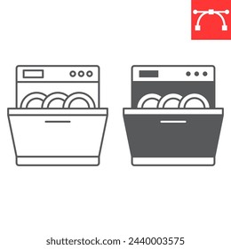 Dishwasher line and glyph icon, home appliances and kitchen equipment , dishwasher vector icon, vector graphics, editable stroke outline sign, eps 10.