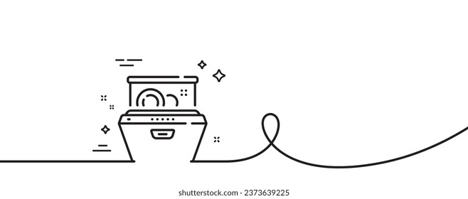 Symbol für die Linie des Geschirrspülers. Kontinuierlich eine Linie mit curl. Geschirr und Teller waschen. Symbol für die Disputzmaschine. Geschirrspüler, einfaches Rahmenband. Loop-Kurve Muster. Vektorgrafik