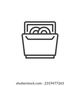 Dishwasher line icon. linear style sign for mobile concept and web design. Dishwashing machine outline vector icon. Symbol, logo illustration. Vector graphics