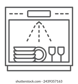 Dishwasher line icon, outline style icon for web site or mobile app, home appliances and kitchen equipment, dishwasher vector icon, simple vector illustration, vector graphics.