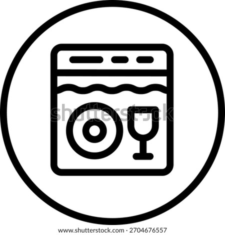 Dishwasher Line Icon with Plate, Wine Glass, and Water Symbols for Kitchen and Clean Dishes