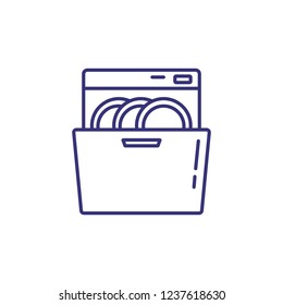 Dishwasher Line Icon. Plates, Dish, Washer. Home Appliances Concept. Can Be Used For Topics Like Kitchen, Cleaning, Kitchenware