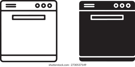 Lava-louças ícone de linha Dois aparelhos de cozinha isolados no fundo branco, ilustração