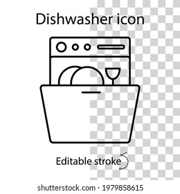 Dishwasher linear icon. Vector stock illustration. Flat object. Editable stroke
