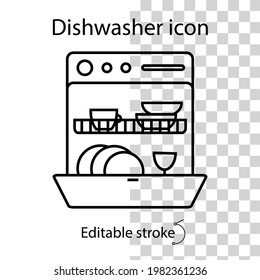 Dishwasher linear icon. Vector stock illustration. Flat object. Editable stroke