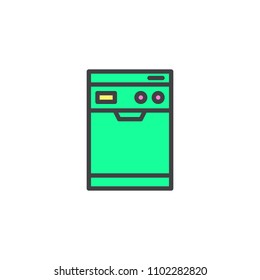 Dishwasher machine filled outline icon, line vector sign, linear colorful pictogram isolated on white. Household equipment symbol, logo illustration. Pixel perfect vector graphics