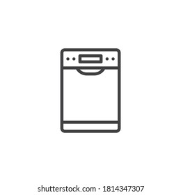 Icono de la línea de la máquina del lavavajillas. signo de estilo lineal para concepto móvil y diseño web. Icono del vector de contorno del lavavajillas. Símbolo, ilustración del logotipo. Gráficos vectoriales