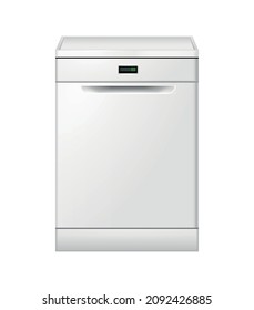 Dishwasher machine realistic composition with isolated view of dish washing apparatus with closed lid vector illustration