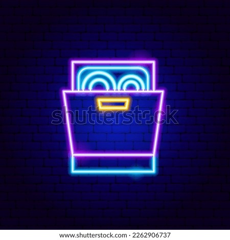 Dishwasher Neon Sign. Vector Illustration of Household Appliances Promotion.