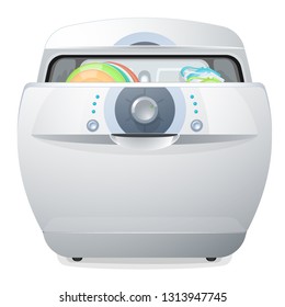Dishwasher with open door isolated on white background. Dishwasher machine
