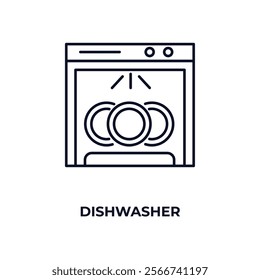 dishwasher outline icon. Linear vector from kitchen concept. Thin line dishwasher icon isolated on white background