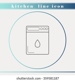 Dishwasher outline thin line icon. Household appliance, kitchen and restaurant accessories, equipment, cooking utensil, cutlery tools, kitchenware and cookware for food preparation. Flat design.