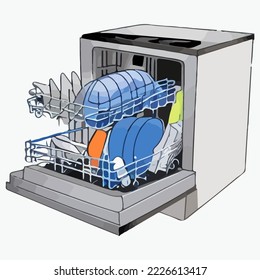 Geschirrspüler Realistischer Vektorgrafik. Illustration, Vektorgrafik-Zeichnung