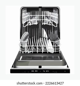 Dishwasher Realistic Vector. Illustration Vector Cartoon Drawing