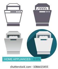 Dishwasher. Set of icons in different styles.