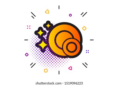 Dishwasher sign. Halftone circles pattern. Cleaning dishes icon. Clean tableware sign. Classic flat clean dishes icon. Vector