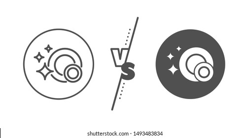 Dishwasher Sign. Versus Concept. Cleaning Dishes Line Icon. Clean Tableware Sign. Line Vs Classic Clean Dishes Icon. Vector