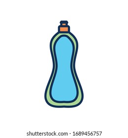 Icono del frasco de jabón del lavavajillas sobre fondo blanco, estilo de relleno de línea, ilustración vectorial