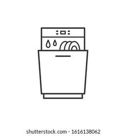 Dishwasher thin line icon. Kitchen household appliances editable stroke outline vector symbol. Dishwasher linear sign isolated on white background