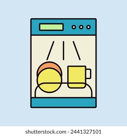 Dishwasher vector color icon. Electric kitchen appliance. Graph symbol for cooking web site design, logo, app, UI