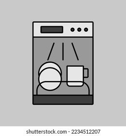 Dishwasher vector grayscale icon. Electric kitchen appliance. Graph symbol for cooking web site design, logo, app, UI