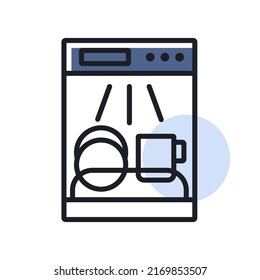 Icono vectorial del lavavajillas. Aparato eléctrico de cocina. Símbolo gráfico para cocinar diseño de sitio web, logotipo, aplicación, interfaz de usuario