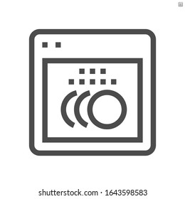 Dishwasher vector icon. Home appliance or machine for wash dish, plate, dishware and utensils by hot water spray, sanitizer, detergent and rinse aid for kitchen home, restaurant and hotel. 48x48 pixel