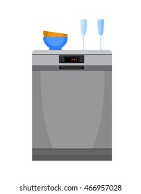 Dishwasher. Vector Illustration isolated on white background. Home electronics appliances 