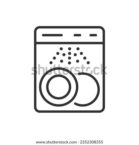 Dishwasher washing dishes, linear icon. Line with editable stroke