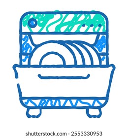 dishwasher for washing plates and glasses doodle icon sketch vector. dishwasher for washing plates and glasses sign. isolated symbol illustration