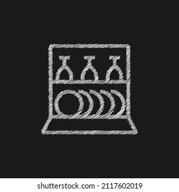 Icono vectorial del esbozo blanco del lavavajillas. Signo vectorial simple y símbolo de moda para el diseño