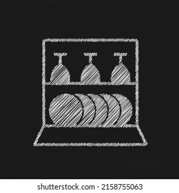 Dishwasher white sketch vector icon. Simple Vector Sign and Trendy Symbol for Design